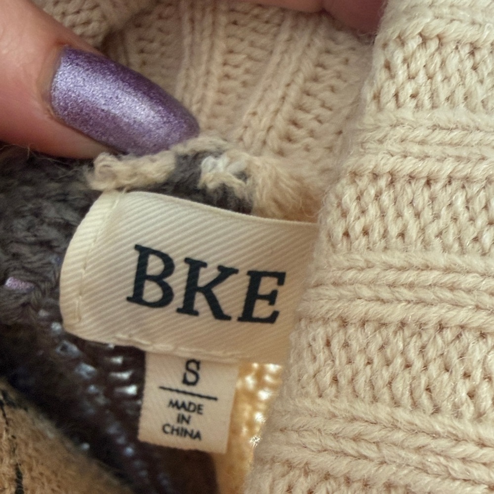 BKE Patchwork Knit Cardigan in Cream and Brown - Picture 2 of 7